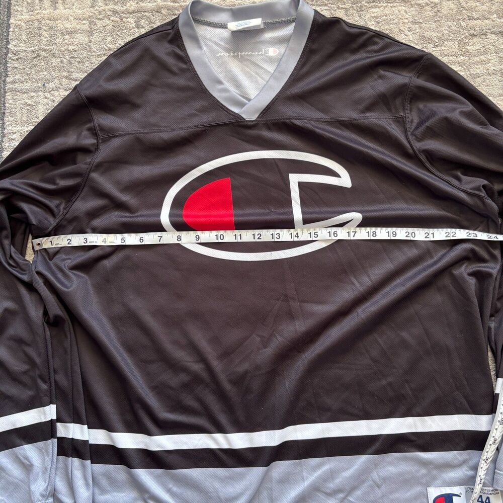 Vintage Champion Hockey Jersey Mens 44 Large Big C Logo #19 Black Mesh - Picture 3 of 6